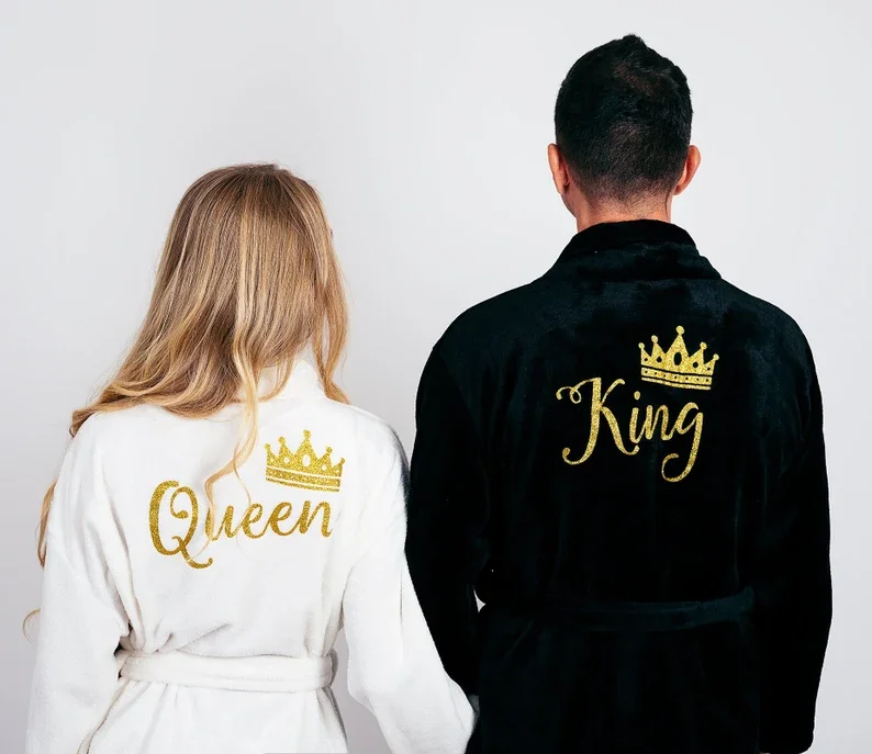 Matching King and Queen Plush Bathrobes Mr and Mrs Cozy Terry Robes for Couple Customized Gift for Him Wedding Honeymoon Robe