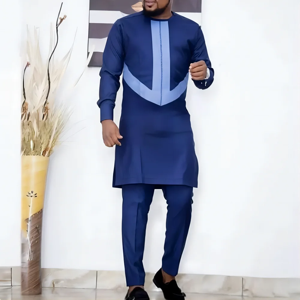 

Dashiki African Men's Clothing Banquet Wedding Casual Scene Solid Color Printed Shirt Pants Men's Suit 2 Sets Of Long-Sleeved