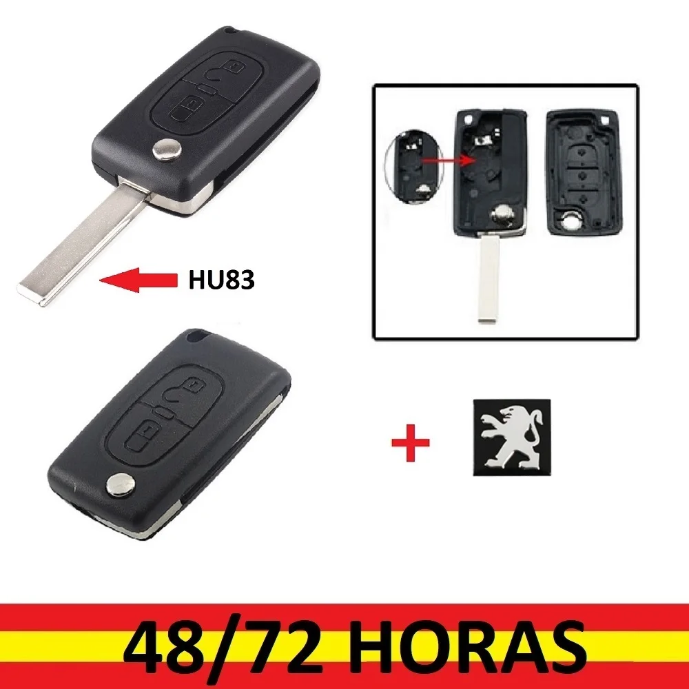 BARAC Llave Mando Carcasa de 2 Botones CE0536 HU83 Ranura para Peugeot 206 107 307 308 407 807 para llavero con insignia