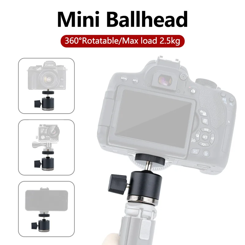 

360°Rotatable Mini Ballhead 1/4 Screw Monopod Tripod Panoramic Base Adapter Mount for Camera Video Flash Lig