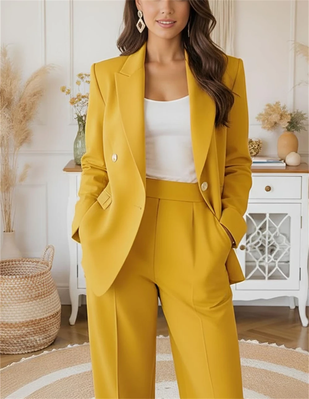 

Очаровательный Желтый Женский Костюм-Двойка: Блейзер и Брюки, Индивидуальный Пошив, Для Офиса, Женский Деловой Костюм (Пиджак+Брюки)