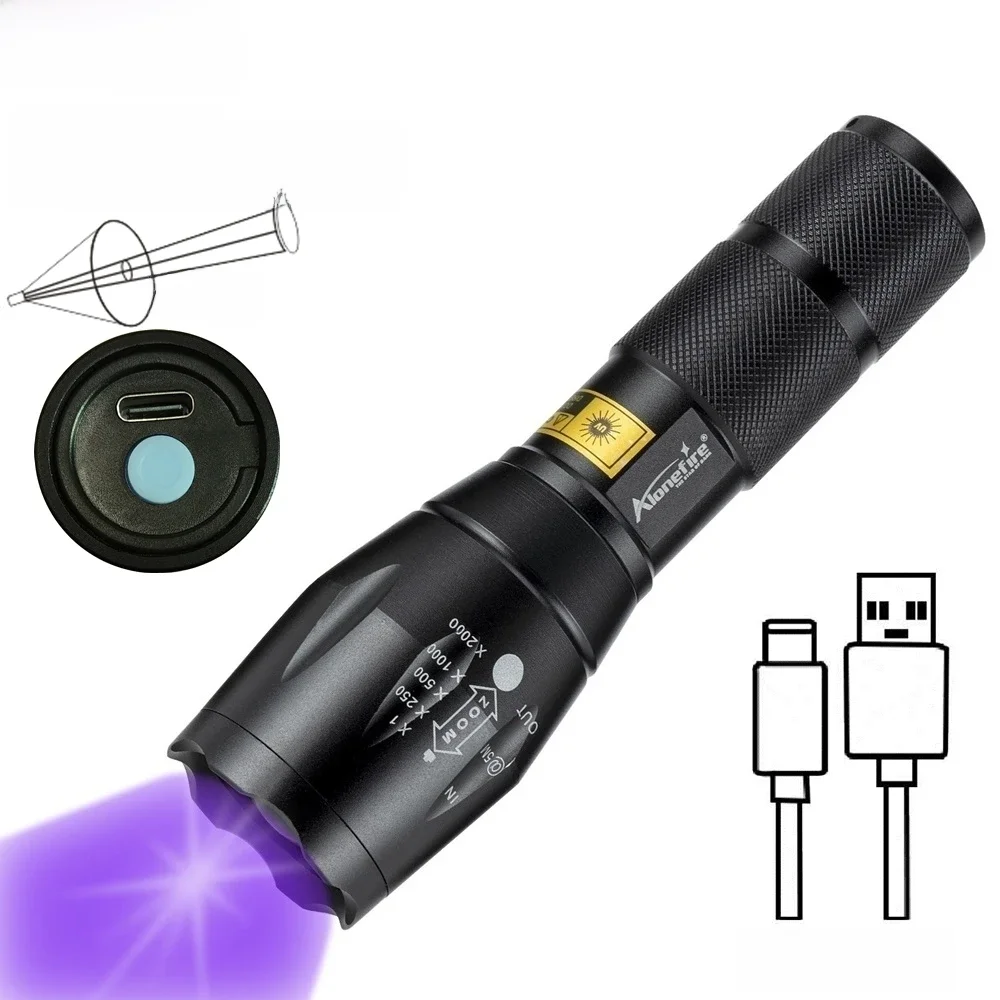 Zoom 365/395nm latarka UV Usb akumulator jasny ultrafioletowy kot pies zwierzęta skorpion pieniądze ruda wycieka fluorescencyjne światło kontrolne — zdjęcie 2