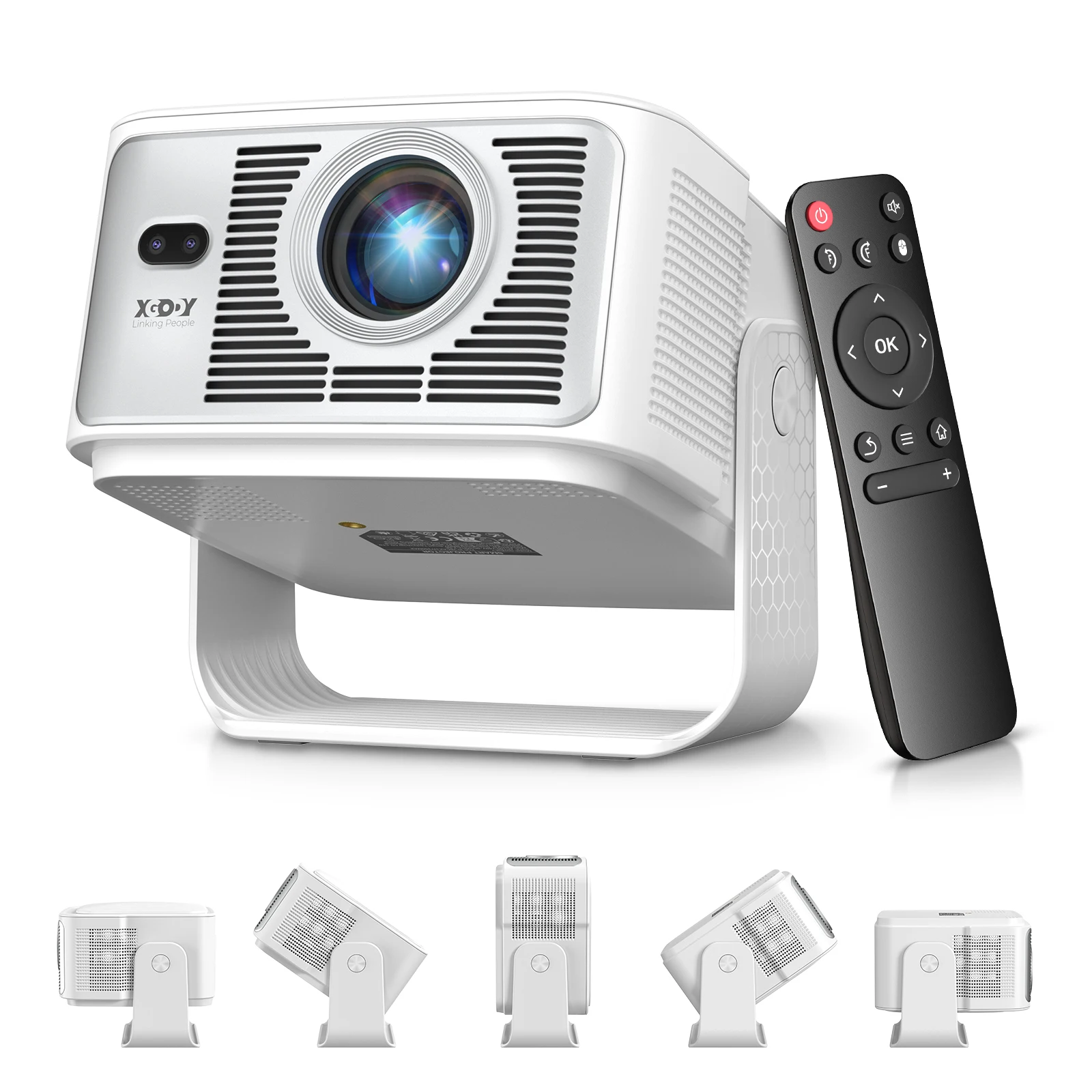 XGODY Gimbal 7 projector 900ANSI 8K 2GB + 16GB Android 14.0 Autofocus Keystore-correctie Beamer Wifi6 BT5.4 Home Theater Buiten
