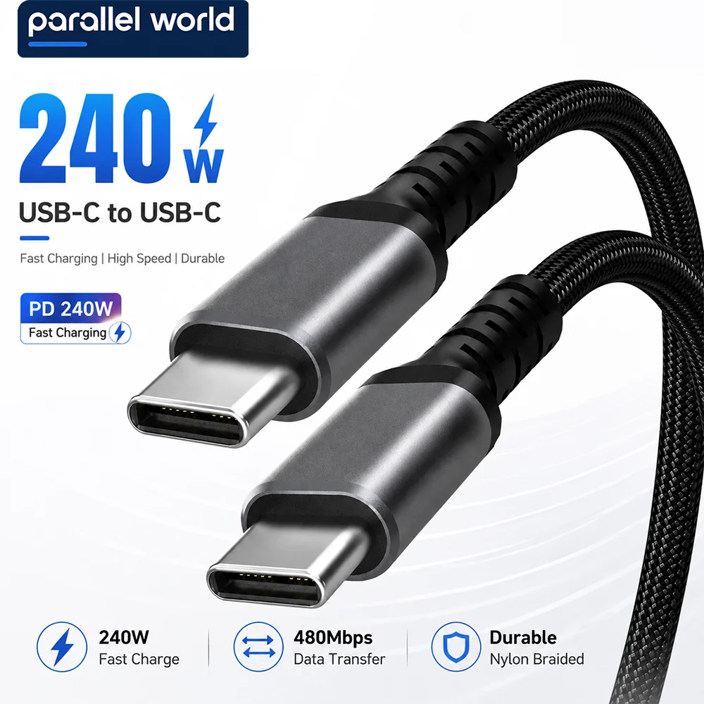 Parallel World PD 3.1 USB-C zu USB-C Kabel 240W Schnellladekabel Typ-C Kabel für MacBook Laptop iPad, iPhone 15/16/17, Galaxy