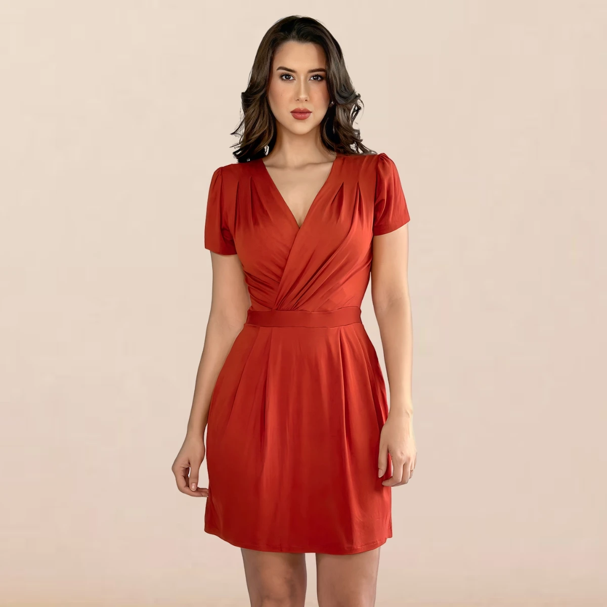 Vestido Decote Transpassado Manga Curta Soltinho Elegante Acinturado Linha Premium Plus Size