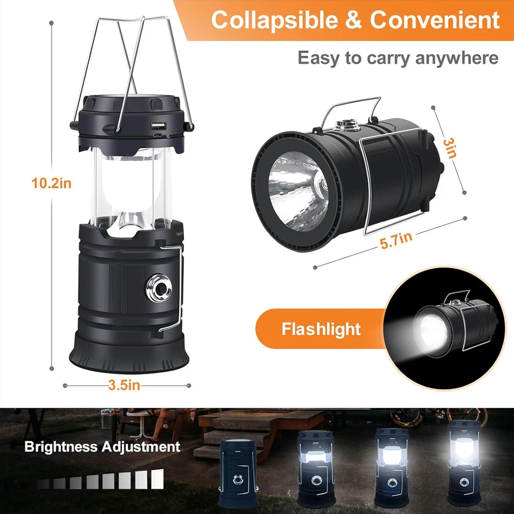 Imagem -05 - Usb Recarregável Solar Camping Lantern Dobrável Lanterna Led Emergência Pendurado Luzes para Acampamento ao ar Livre