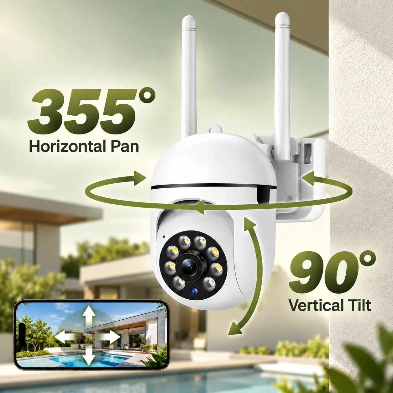 5MP WiFi Security Camera 2.4G Home Surveillance with PTZ IR Night Vision Motion Detection Child Monitoring 2 Antennas