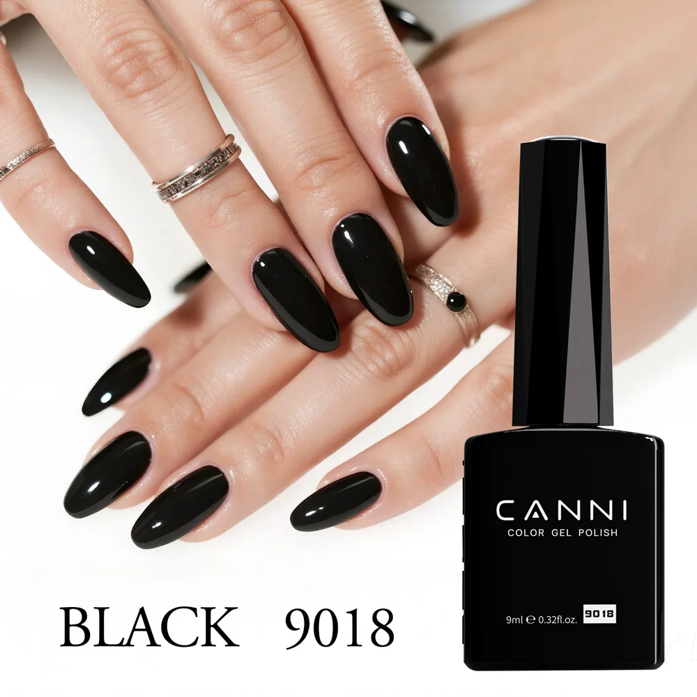 CANNI Schwarzer UV-Gel Nagellack # 9018 9ml Soak-Off LED Nagellack Langanhaltend Hochpigmentiert Hervorragende Deckkraft Nagellack EU-Formel – Detail 3