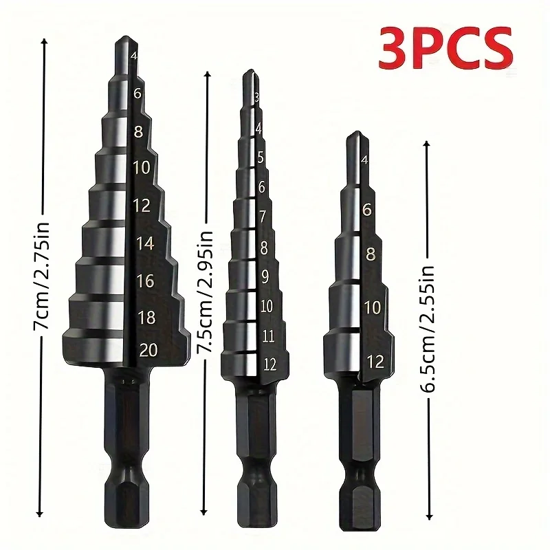 

Набор лестниц из кобальтового сплава (3 шт.) | 24 размера | Конусные биты с титановым покрытием | Для металла, нержавеющей стали, дерева, пластика | Хай