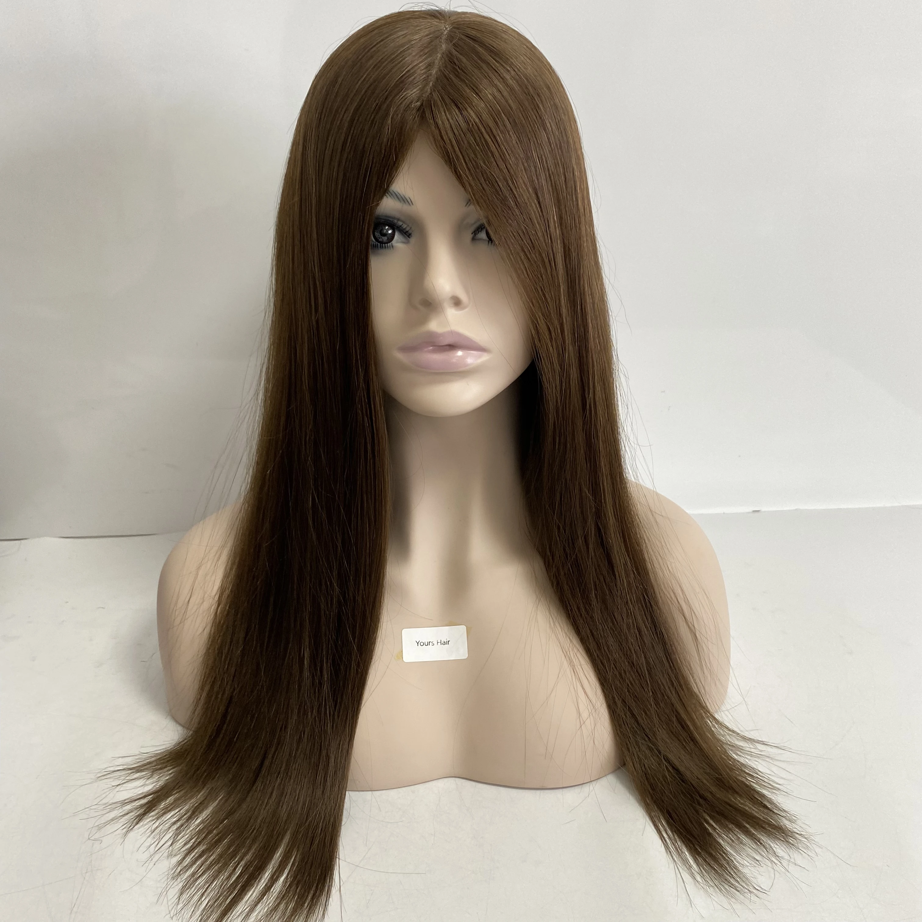 22 inches European Virgin Human Hair Silky Straight Light Brown Color 6 Jewish Kosher Wig for White Woman