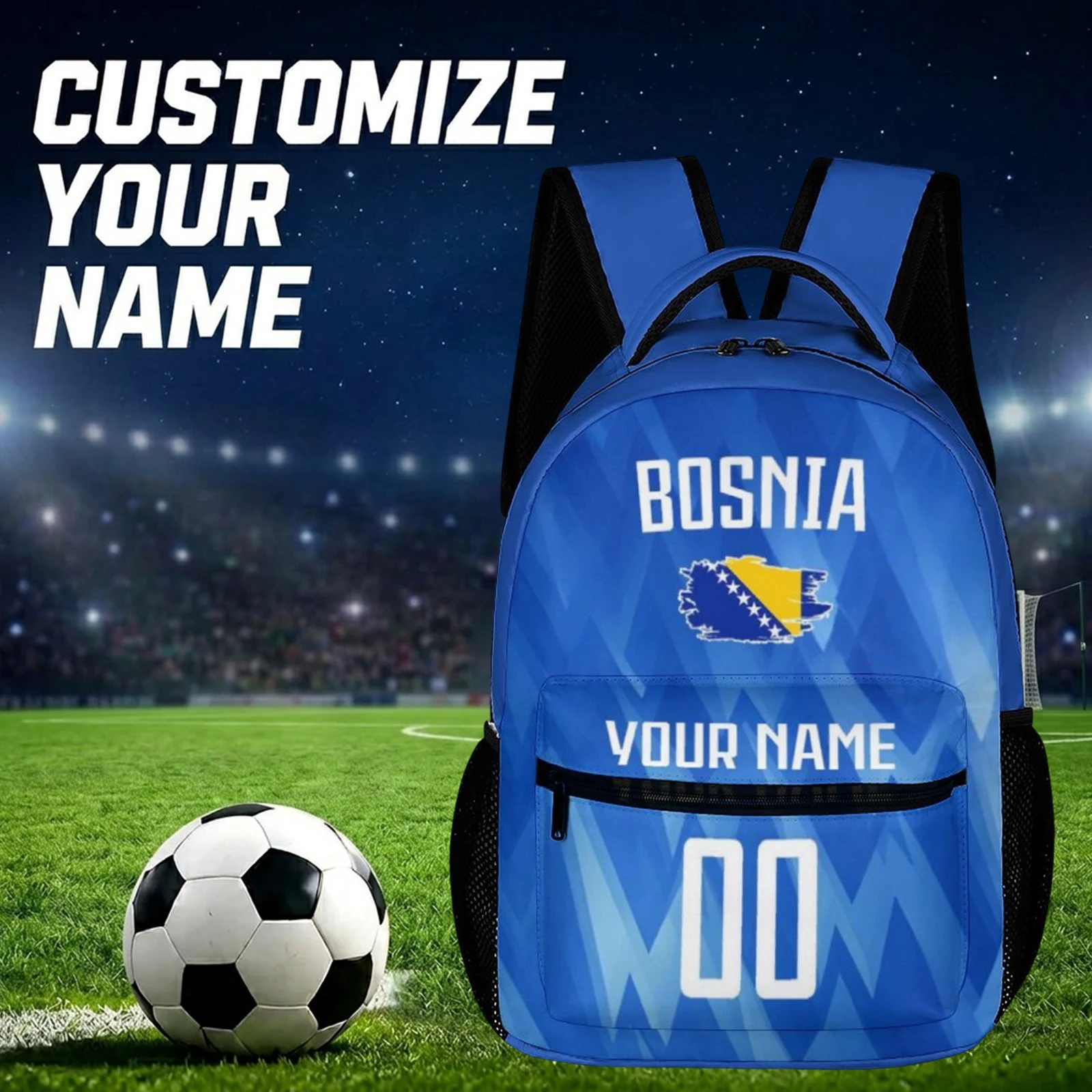 Kids Custom Bosnia Backpack for School, Fashion Soccer National Team Design Backpacks, Personalized School Bag for Boys Girls