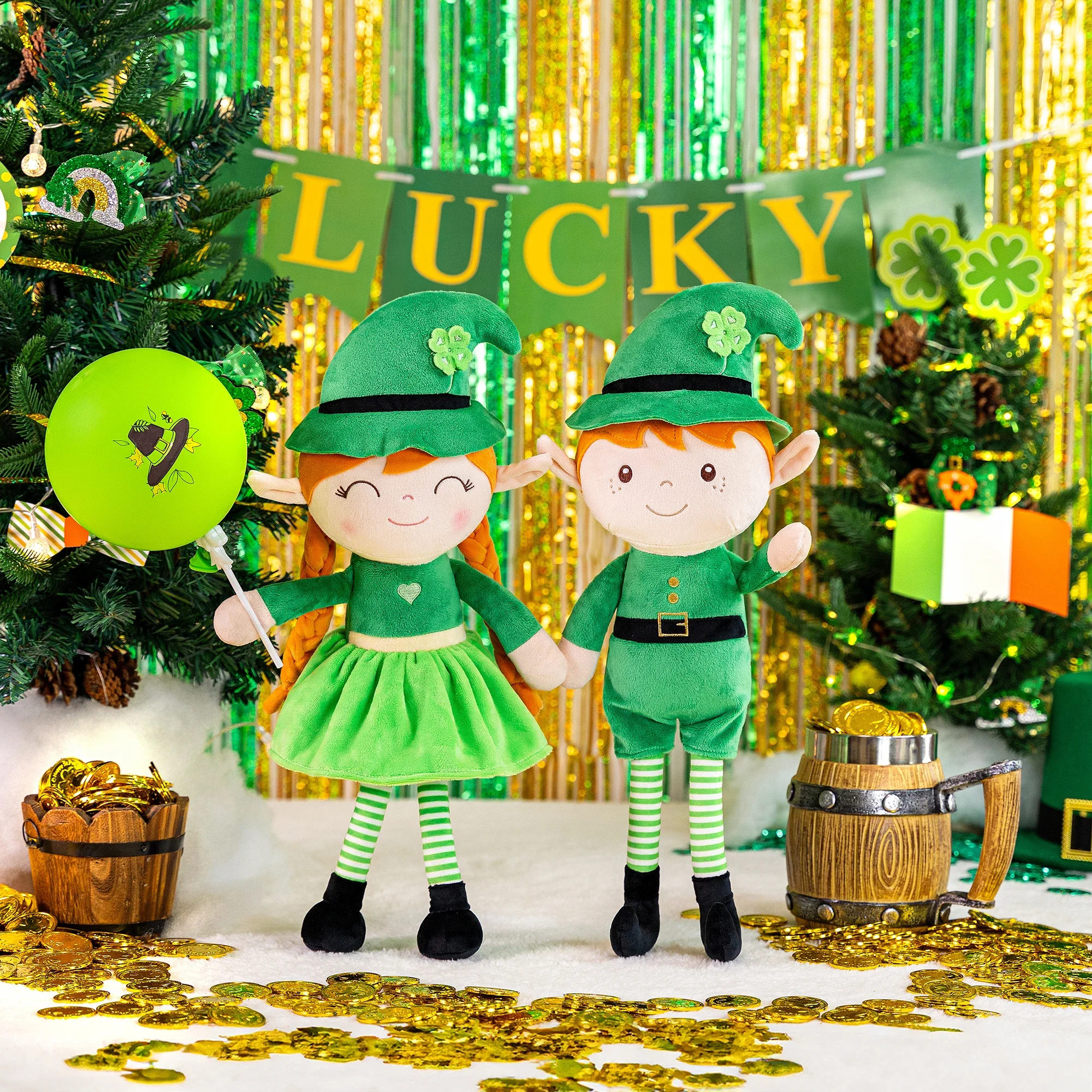 Gloveleya-女の赤ちゃんのためのぬいぐるみ、shamrockは、saint Patrick's dayのギフト、柔らかいペルーの人形、アイリッシュブラ