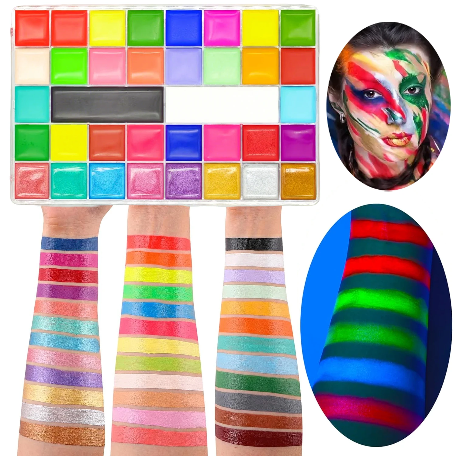 36-Color Face Painting + Brush, Professional Body Painting, Large Cream Face Painting Palette Set, Suitable for Halloween Holiday Party Special Effects Costume Cosplay Makeup