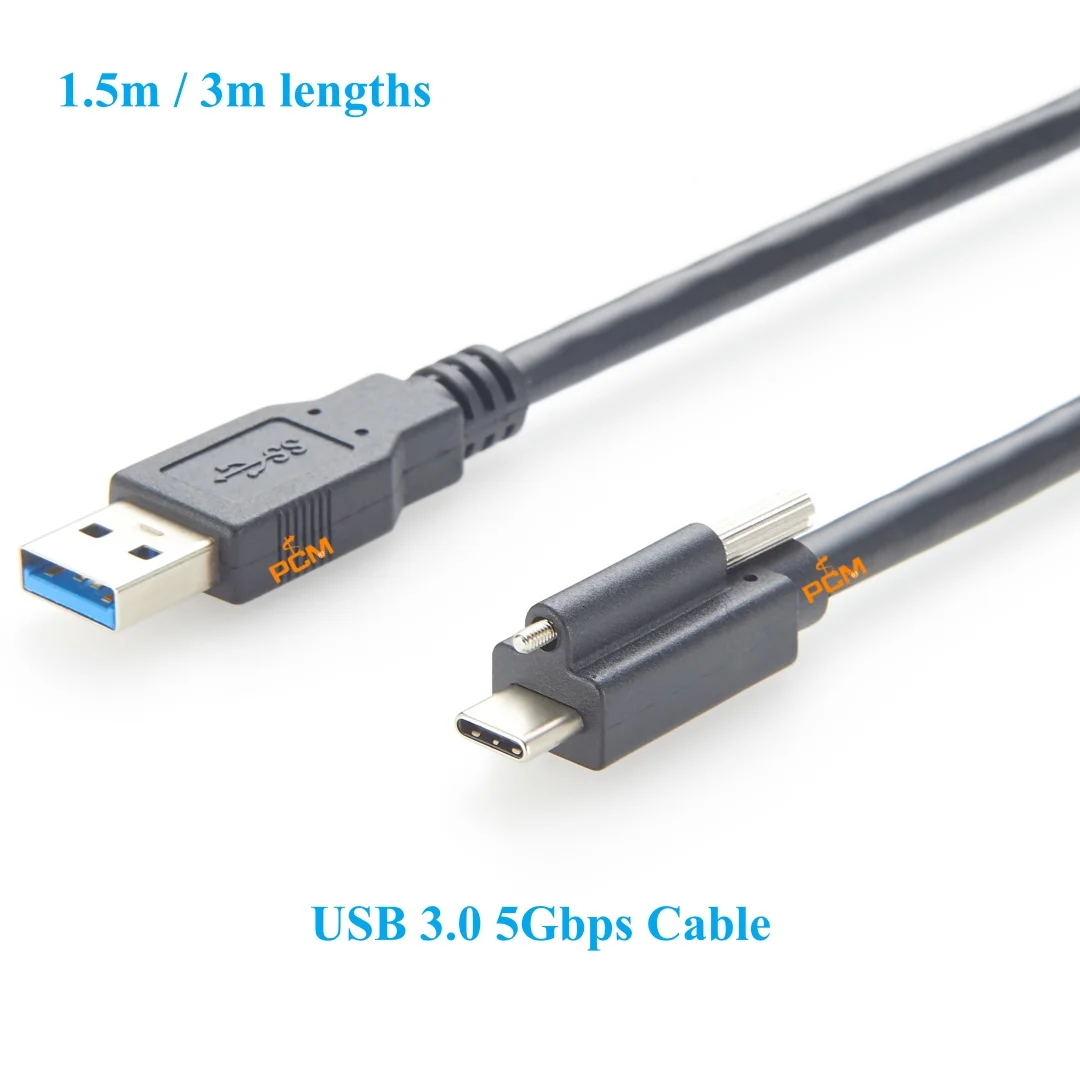 

USB 3.2 Gen 1 Single Screw Lock Type-A to C Cable 5GB 5Gbps Data 3A Power Panel mount locking connector for industrial camera