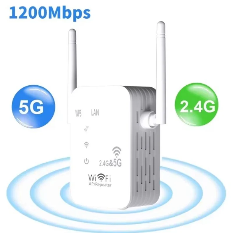 Amplificador WiFi 5G de Doble Banda, Repetidor WiFi de 1200Mbps, Extensor Inalámbrico, Amplificador de Señal de Largo Alcance, Router WiFi para el Hogar