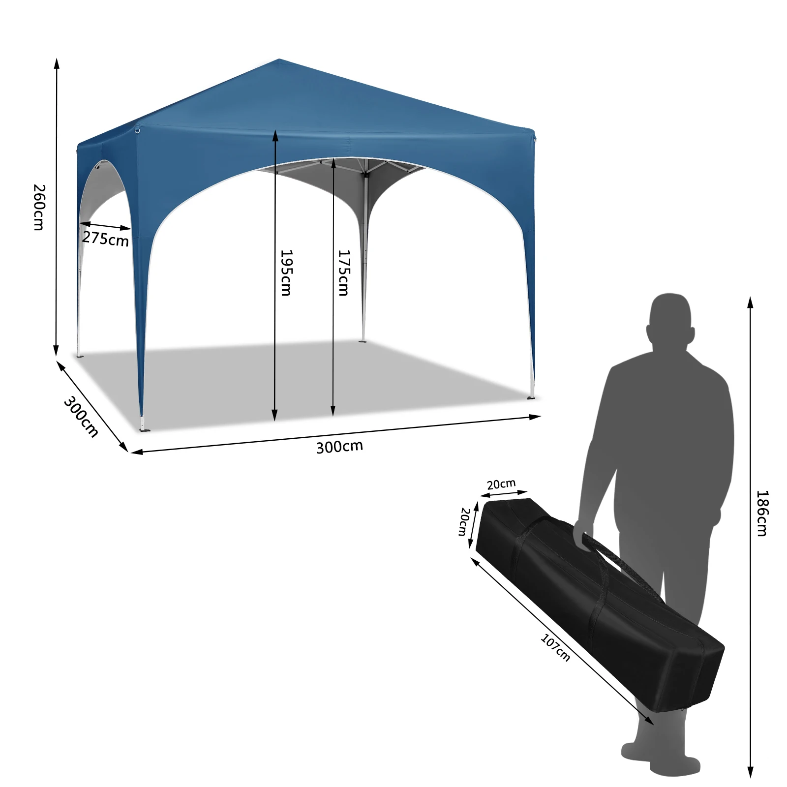 Carpa de fiesta impermeable, toldo plegable para jardín, 3x3m, pabellón emergente con techo semicírculo para mercado al aire libre
