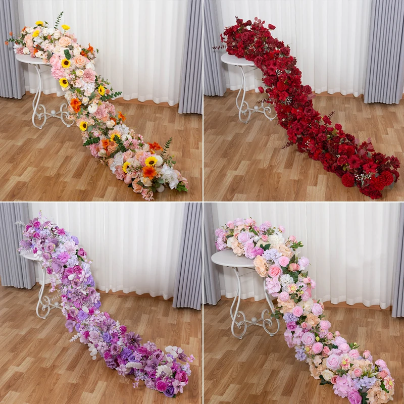 50-200cm White Luxury Rose Artificial Flower Row Wedding Table Centerpiece Flowers Backdrop Wall Arches Decor Party Stage Floral