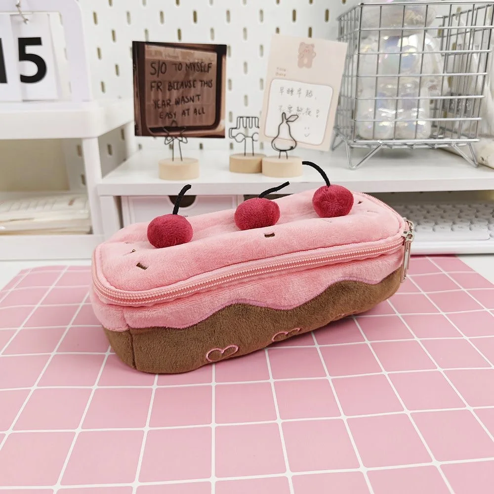 Niedliche Bleistifttasche aus Plüsch, Kirschkuchen-Federmäppchen, großes Fassungsvermögen, großes Fassungsvermögen, Y2K-Ästhetik-Etui, Box-Halter für Mädchen, Kinder zur Schule
