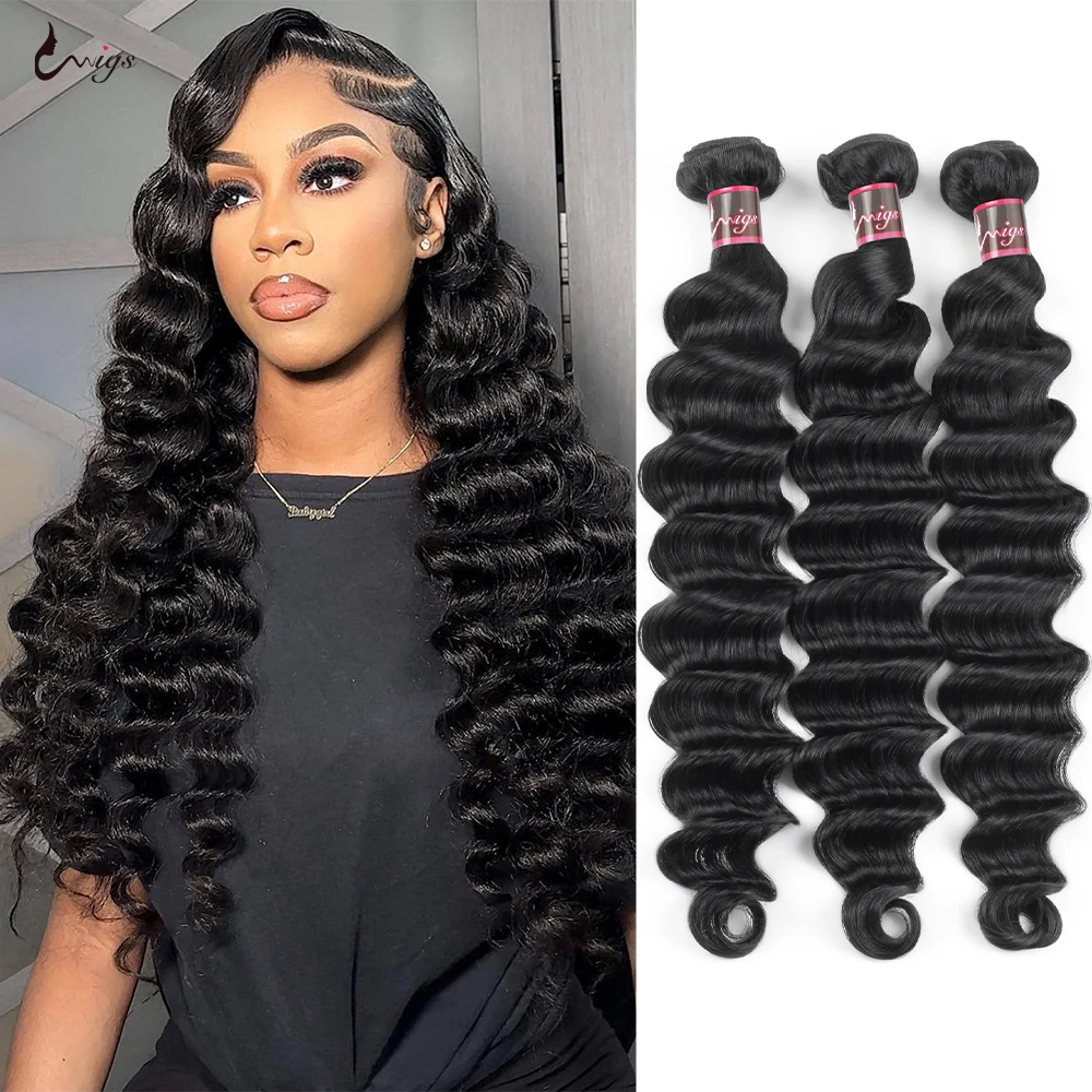 30 inch Loose Deep Wave Bundles Brazilian Raw Human Hair Weave Bundles 1/3/4 Bundle Deals Human Hair Extensions 100% Human Hair