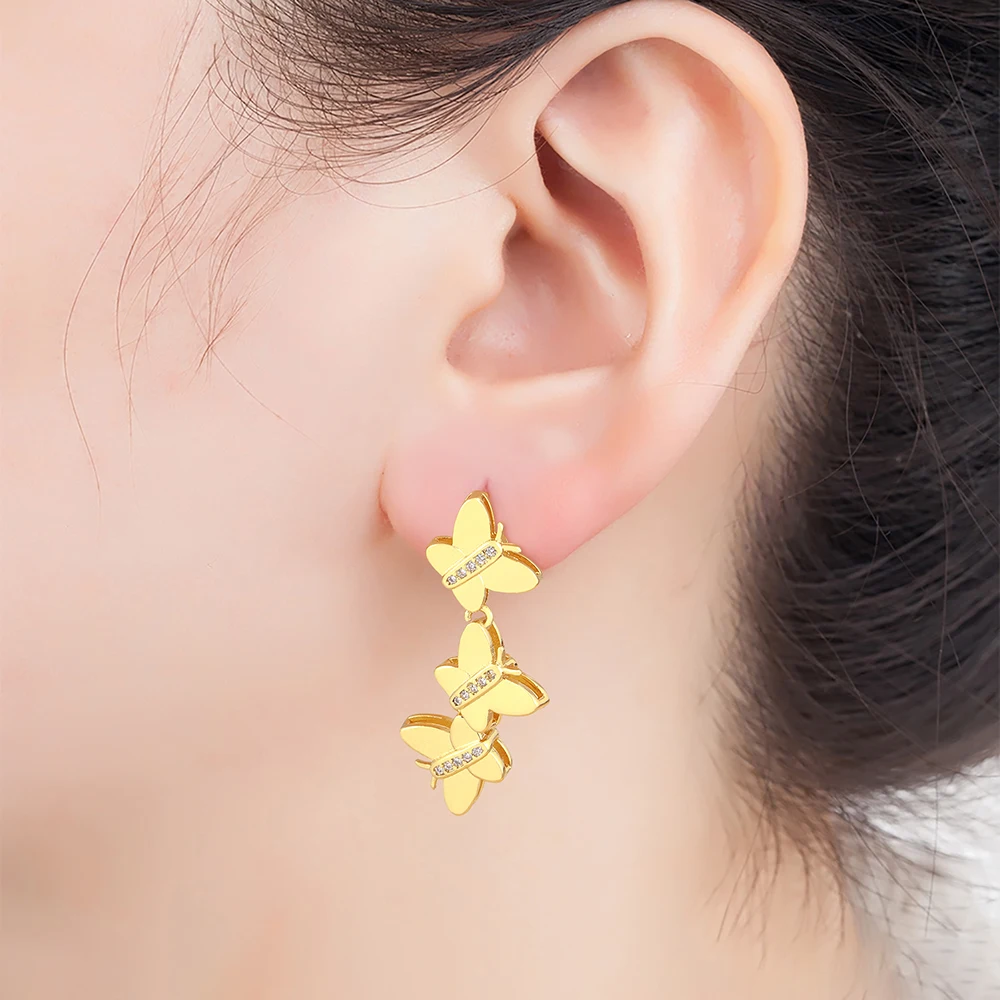 Nidin New Trendy Butterfly Shape Shiny Zircon Charm Drop Earrings For Women Girl Ear Jewelry Wholesale Accessories Delicate Gift