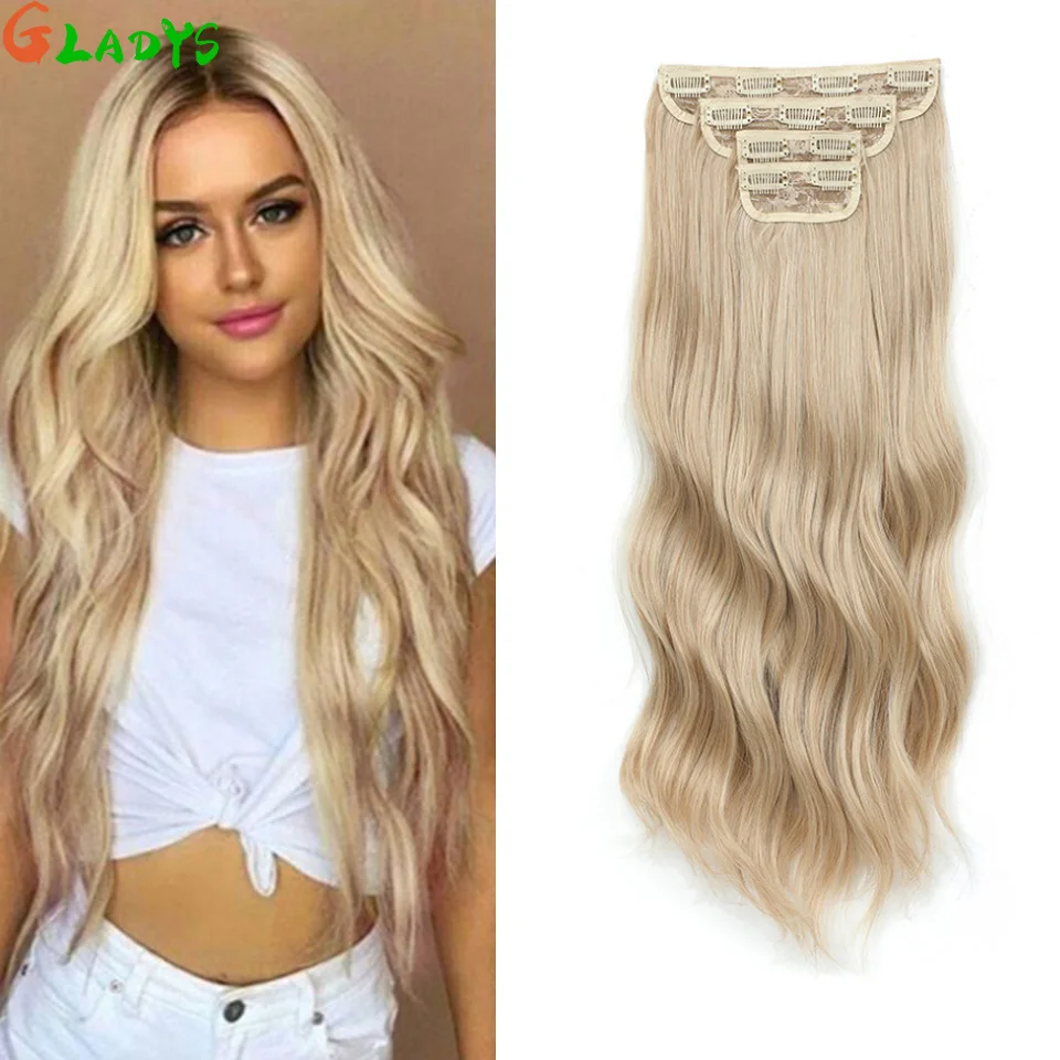 

22 Inch Body Wave Clip Ins Hair Pieces Extensions Blonde Color Clip Ins Hair Extensions Synthetic Clip Ins Hair Piece Extensions