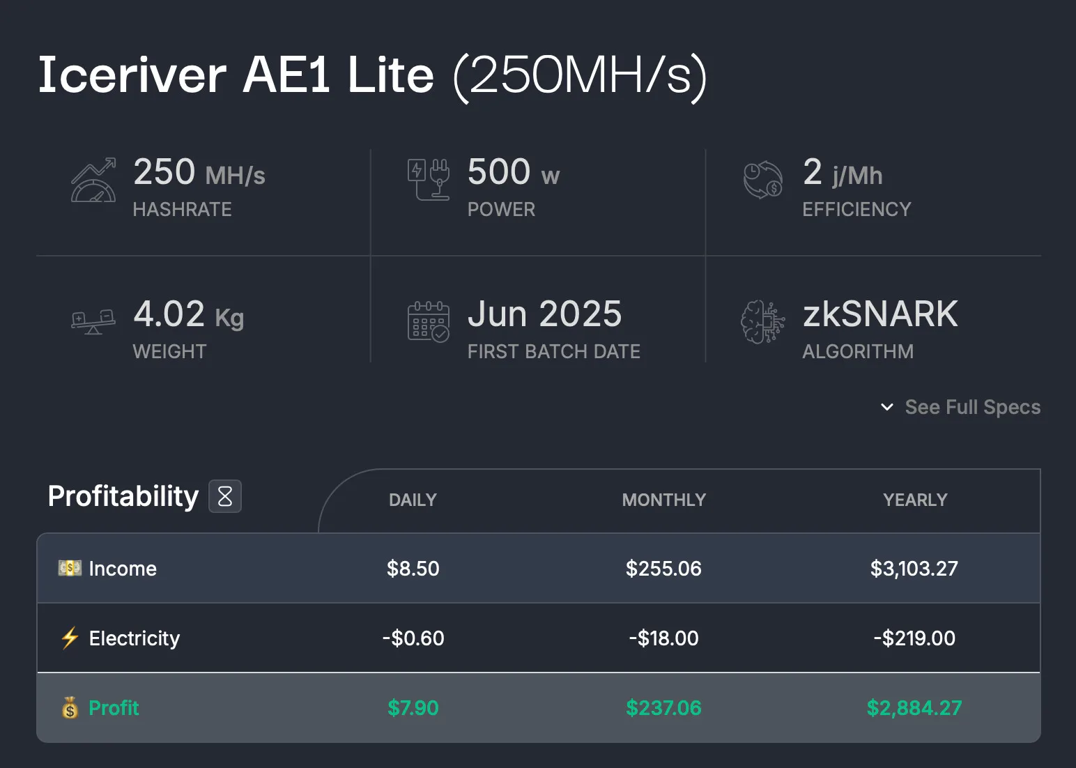 

AJ NEW IceRiver Aleo AE1 Lite 250MH/S 500W (120-240V)
