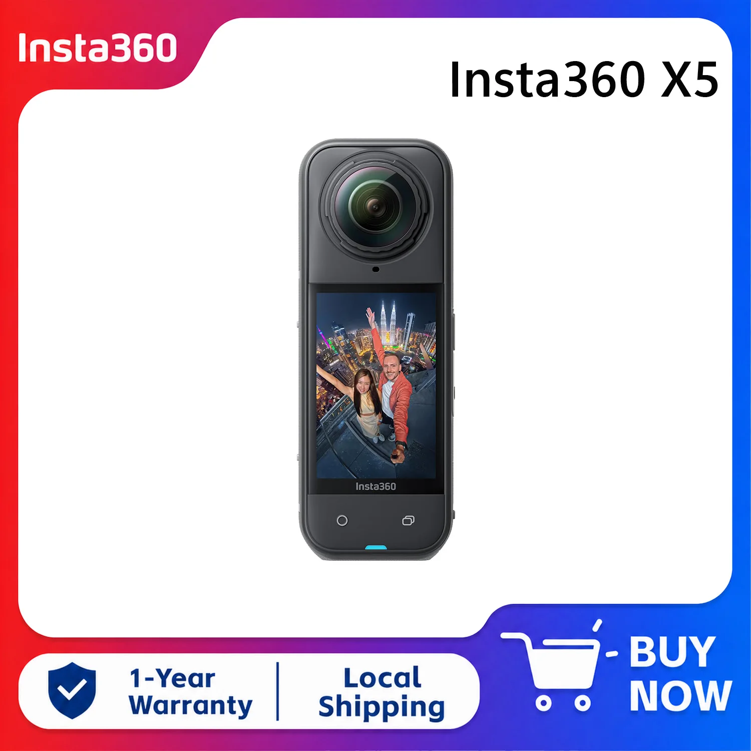 Insta360 X5 360° Camera, 8K Waterproof Action Camera with Triple AI Chips, Replaceable Lens, Enhanced Low-Light Capture, 3-Hour Battery, Built-in Wind Guard