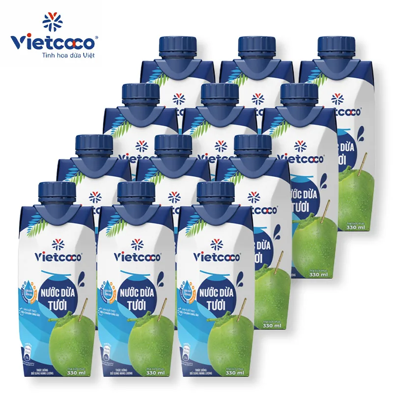 Viet Coco Coconut Water 330mlx12 Pack Fresh vegetable 100% Coconut Raw Water Vitamin Mineral Fiber Rich Water supplement