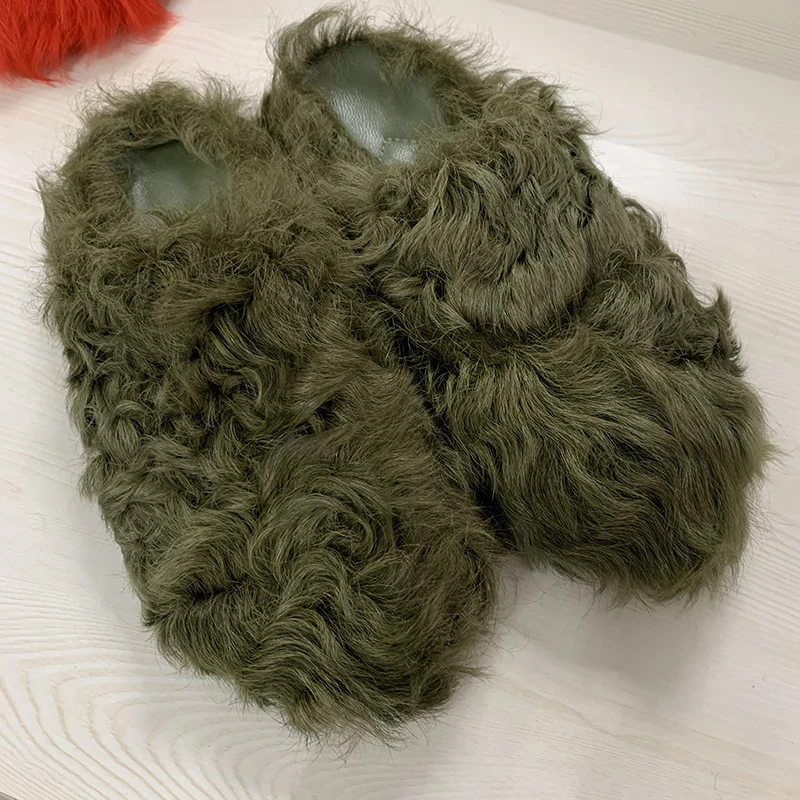 Chunky Real Sheep Fur Slides for Women, Sheep Fur Slippers, Customized Color, S5040