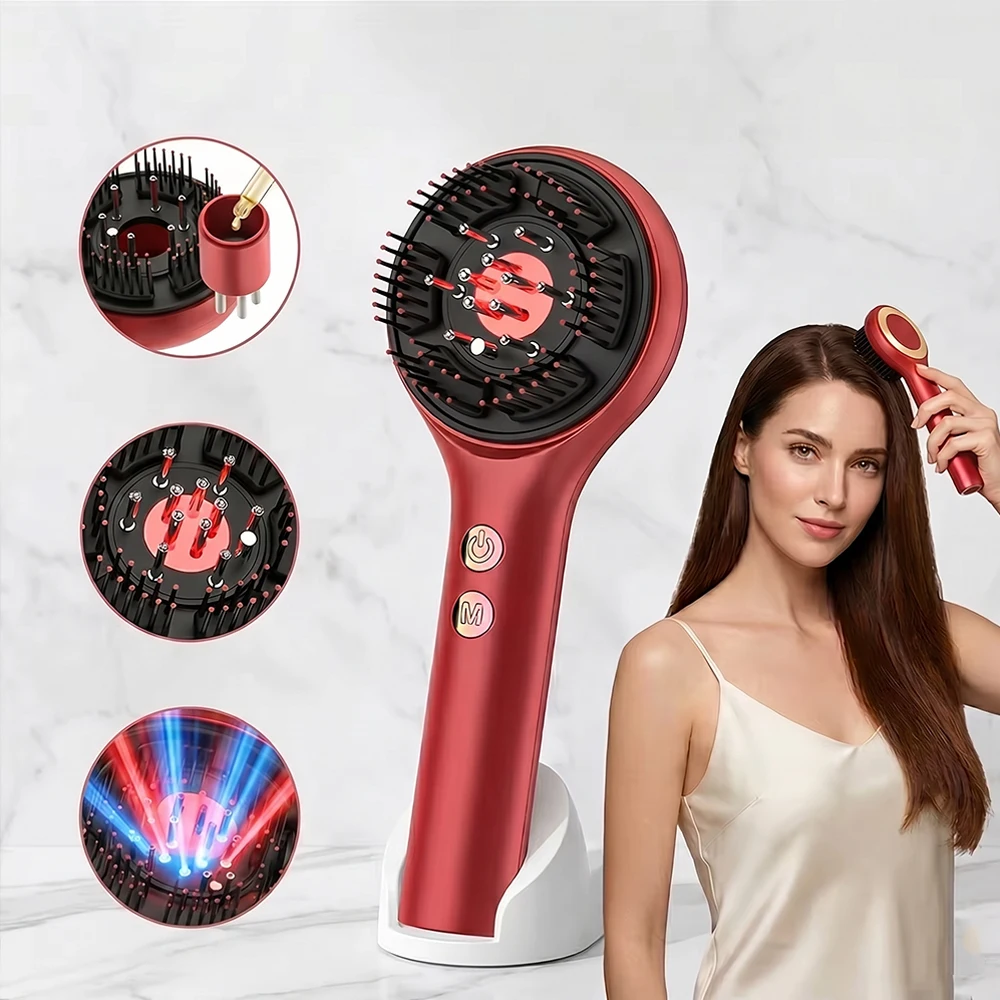 Electric Scalp Massager Comb with Red Light Therapy for Hair Growth Liquid Guiding Oil Applicator Anti Hair Loss Head Spa Brush