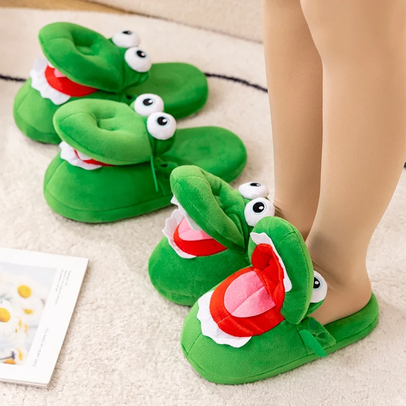 New Kawaii Winter Warm Soft Indoor Floor Slippers Women Men Children Shoes Paw Funny Animal Christmas Crocodile Plush Slippers