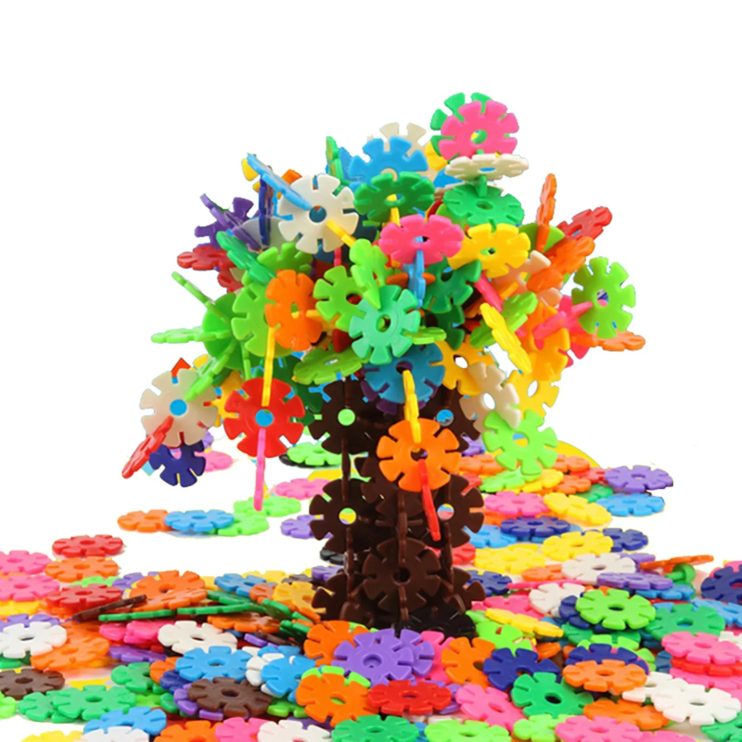 300 sztuk wkładek do wczesnej edukacji, bloki płatków śniegu, losowe kolory, puzzle dla dzieci DIY, myślenie o budowaniu puzzli — zdjęcie 2