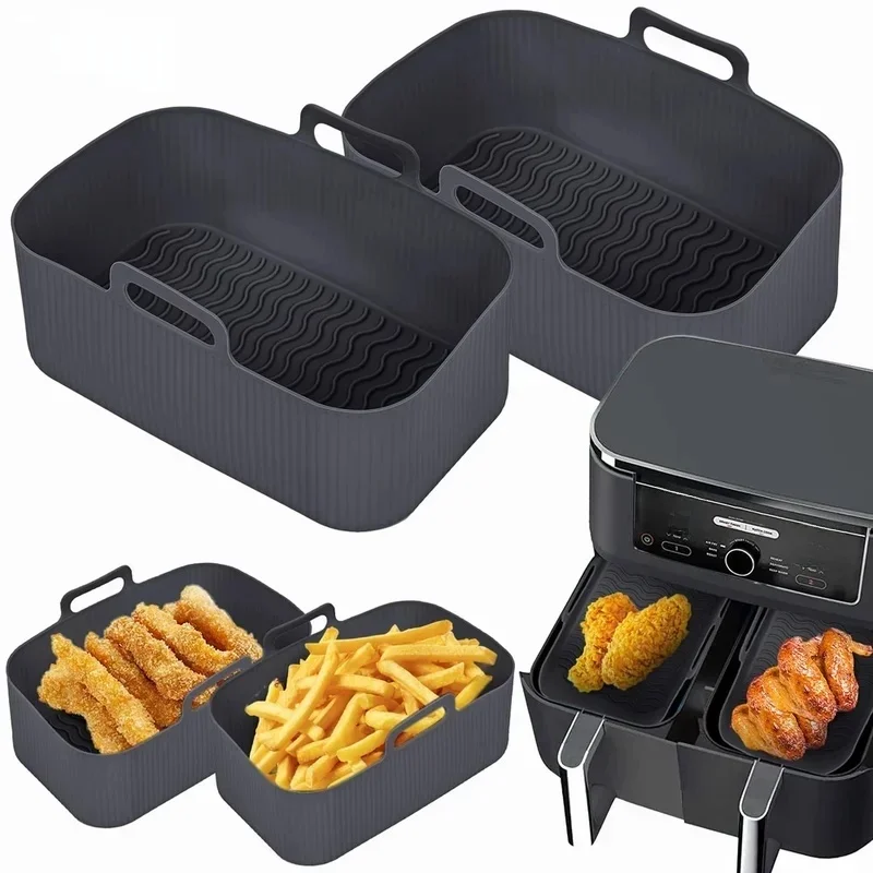 Plateau rectangulaire en Silicone pour friteuse à Air, panier de cuisson pour four, doublure réutilisable, plat d'insertion de poulet frit pour accessoires de friteuse à air, 2 pièces/1 pièce