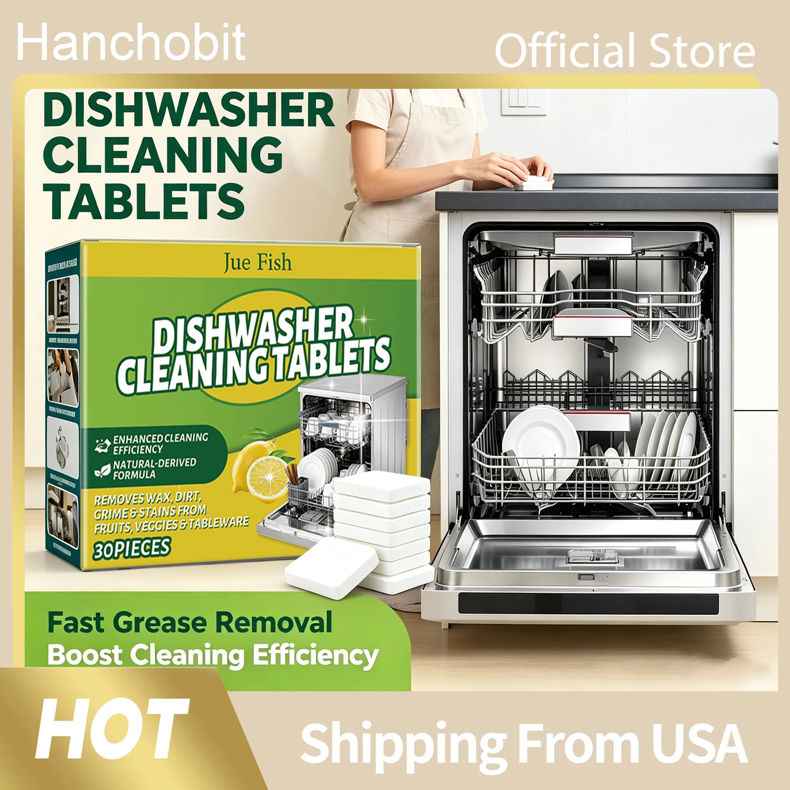 Dishwasher Cleaner Tablets Deep Clean Grease Remove Stubborn Grime Prevent Residue Buildup Boost Cleaning Efficiency Kitchen Cleaning Tool
