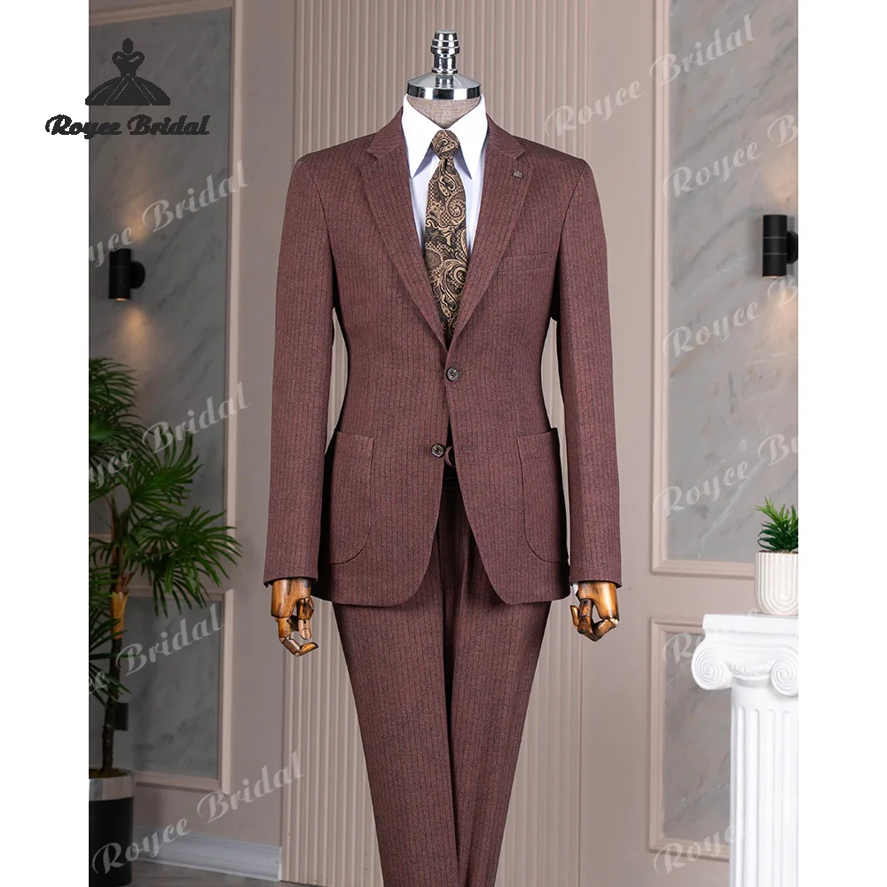Brown Stripes Two Piece Single Breasted Wedding Men's Suit 2026 Notch Lapel Casual Business Evening Suits costume homme mariage