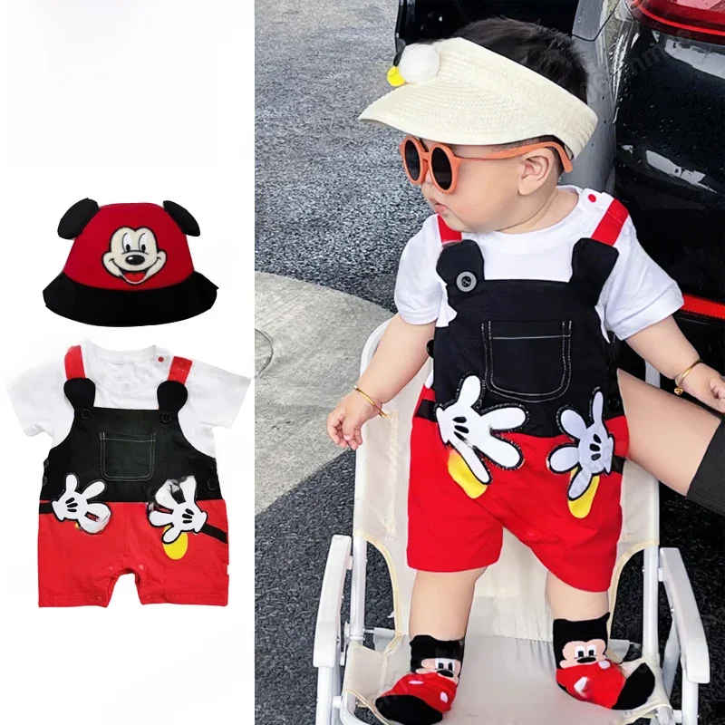Disney Mickey Mouse einteilige Overalls 3-12 Monate Baby kleidung Cartoon-Stil lose Krabbel anzug
