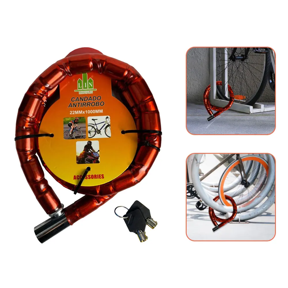 Candado para motocicleta o bicicleta. Cadena antirrobo de 1 metro que ofrece alta seguridad y facilidad de plegado. Robusta, duradera y resistente a la manipulación. Apta para bicicletas, bicicletas de montaña y motocicletas.