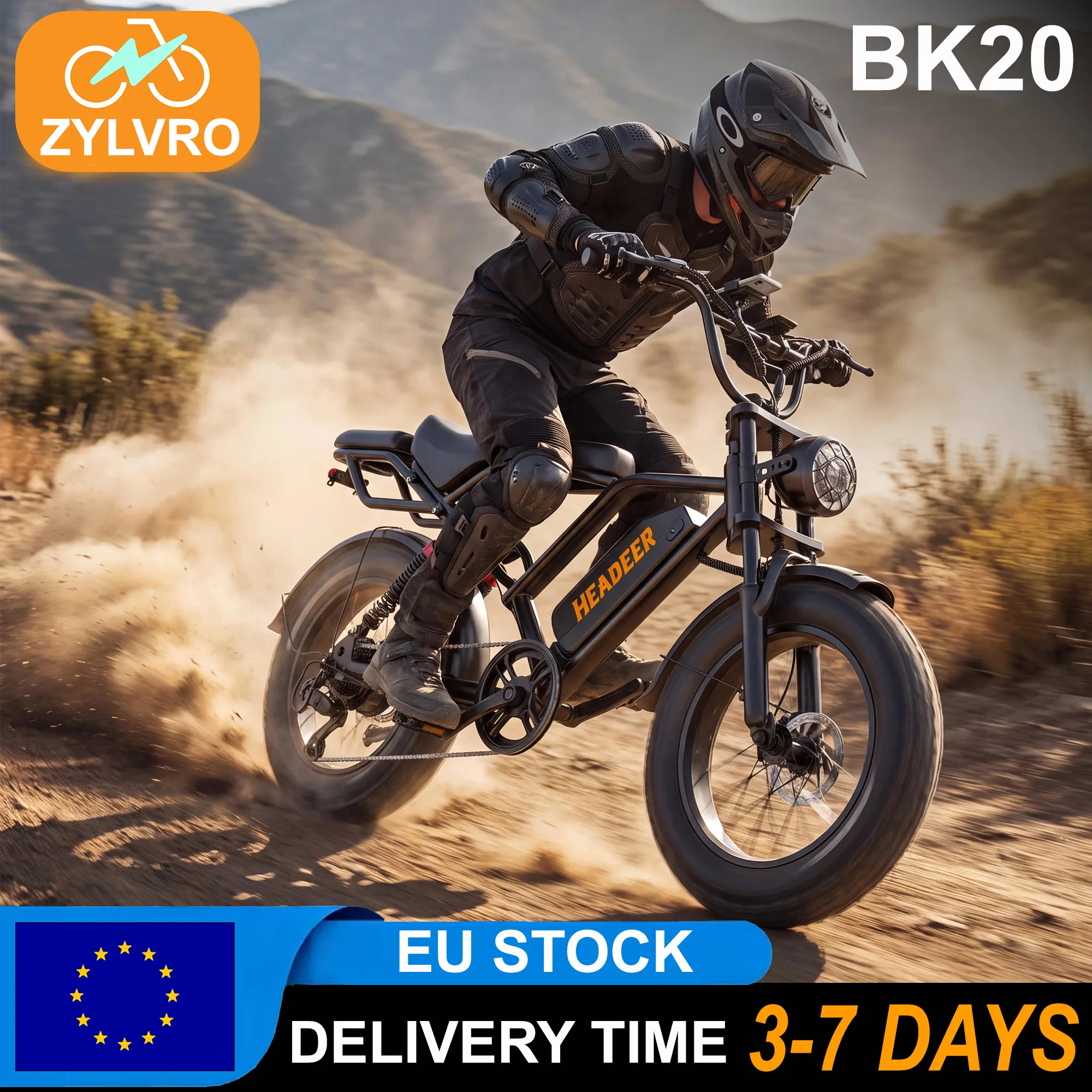ZYLVRO BK20 Bici Elettrica per Adulti, Motore 1500W, Velocità Massima 50km/h, Batteria 48V 20Ah, Pneumatici Fat da 20”, Freni a Disco, Sospensione Completa, 7 Velocità