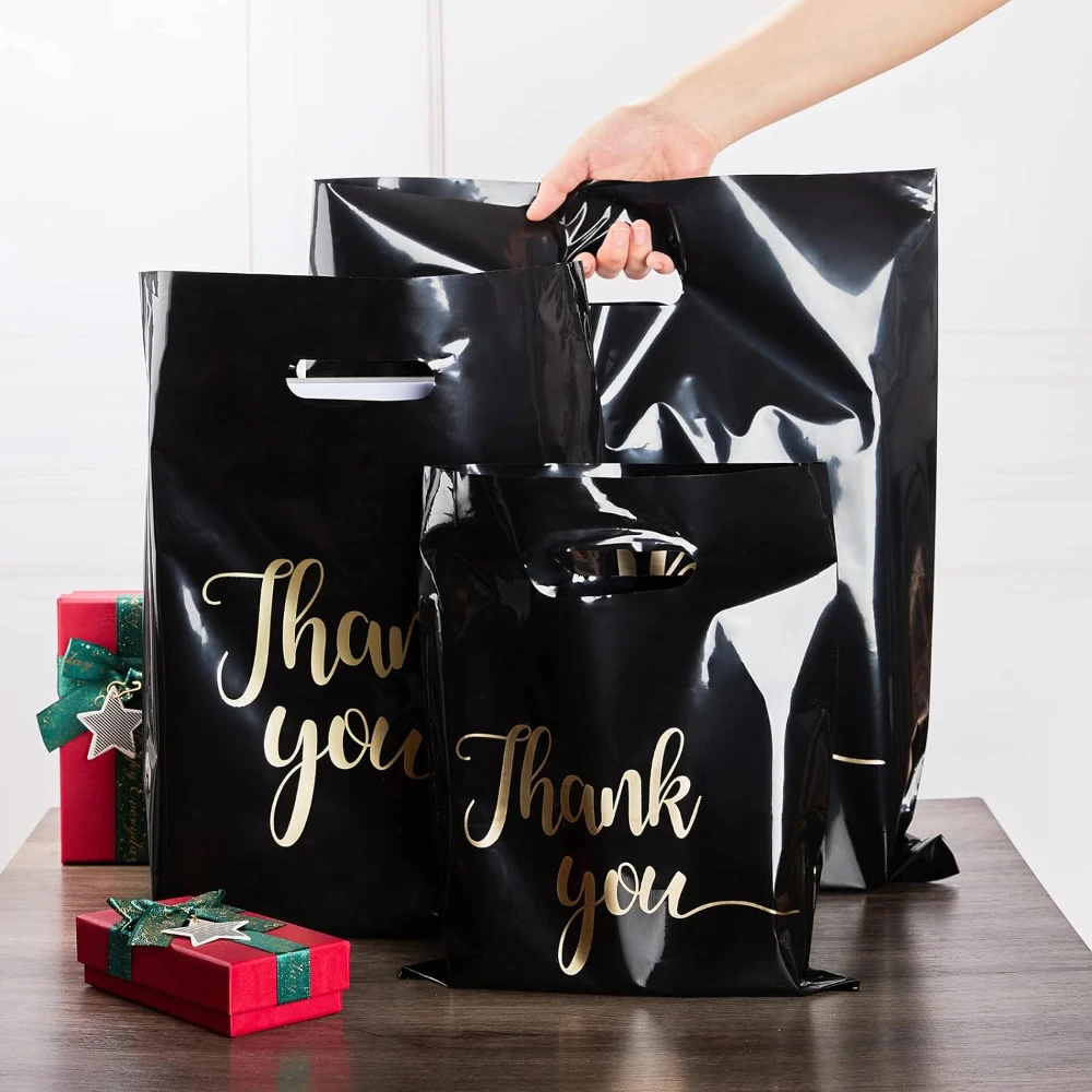 

Thank You Packaging Bags for Small Business 30 35 40cm Plastic Gift Bag with Handle Christmas Birthday Wedding Gift Package 10Pc