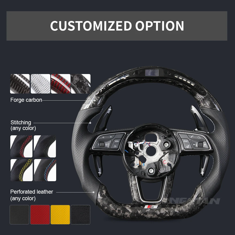 For Audi A3 A4 A5 RS3 RS4 RS5 S3 S4 S5 2017-2021 LED Forged Carbon Fiber Steering Wheel Perforated Leather Racing Wheel