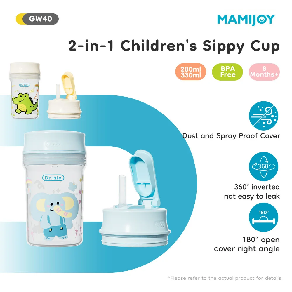 

Детская чашка-поильник MAMIJOY 280/330 мл, 2-в-1, с крышкой для питья и трубочкой, непроливаемая, для детей от 6 до 12 месяцев и старше, обучающая чашка для питья GW40
