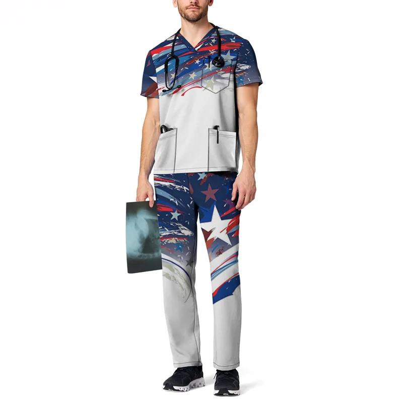 Minimalist Fashion Clothing National Flag Printed Men's Protective Clothing Set Top And Pants Two-Piece Set WB020-MR010