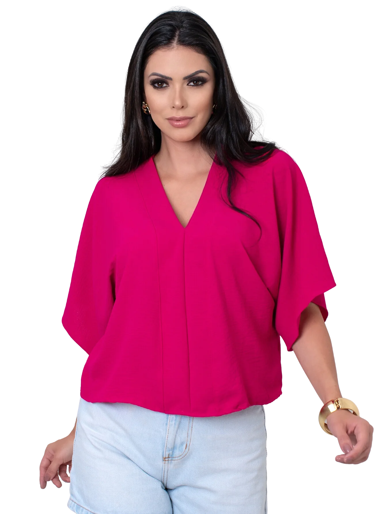 Women fashion v neck dune crepe shirt