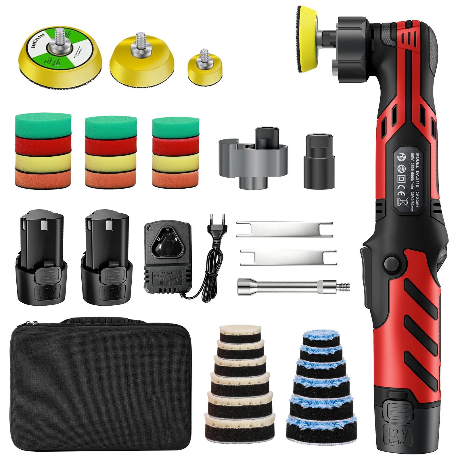 Kabelloser 12V Mini-Autopolierer, kabellose Autopoliermaschine mit 1/1,5/3 Zoll Polierpads-Set für Autowachs.