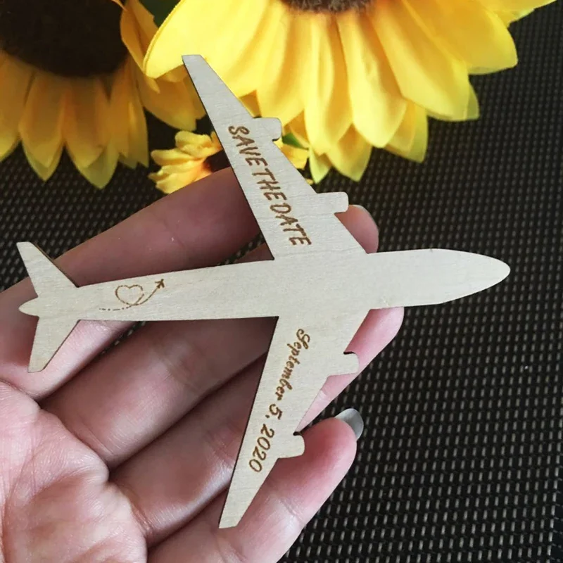 Spersonalizowany ślub drewniany samolot tagi, prezent ślubny dla gości, Baby Shower materiały urodzinowe — zdjęcie 2