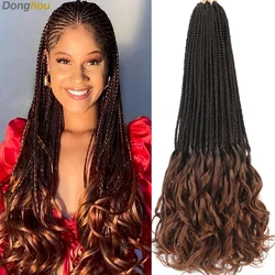 24 18 Inch Ombre Brown Long French Curl Crochet Braids Synthetic Boho French Curl Crochet Hair Crochet Box Braids with Wavy Ends