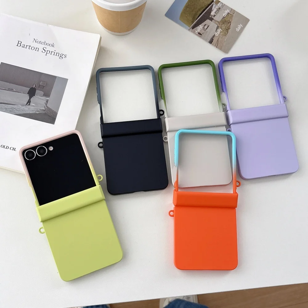 Korean Ins Simple Gradient Color Skin‑Feel Phone Case Samsung Galaxy Z Flip 8 Flip 7 Flip 6 Flip 5 Macaron Color Anti‑Fall Cover