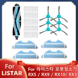 Piezas de Repuesto compatibles para 라스스로청소소기 RX3, RX5, RX9, RX10 LISTAR RX3, RX5, RX9, RX10, cepillo lateral principal, filtro Hepa, trapo de fregona