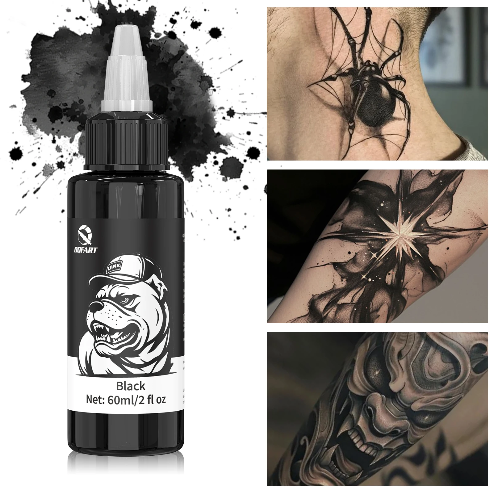 DQFART 60 ml/Flasche, schwarzes Tattoo-Tintenset, professionelles Tattoo-Pigment, Haut- und Körperkunst-Tattoo-Tinte für Tattoo-Zubehör – Detail 5