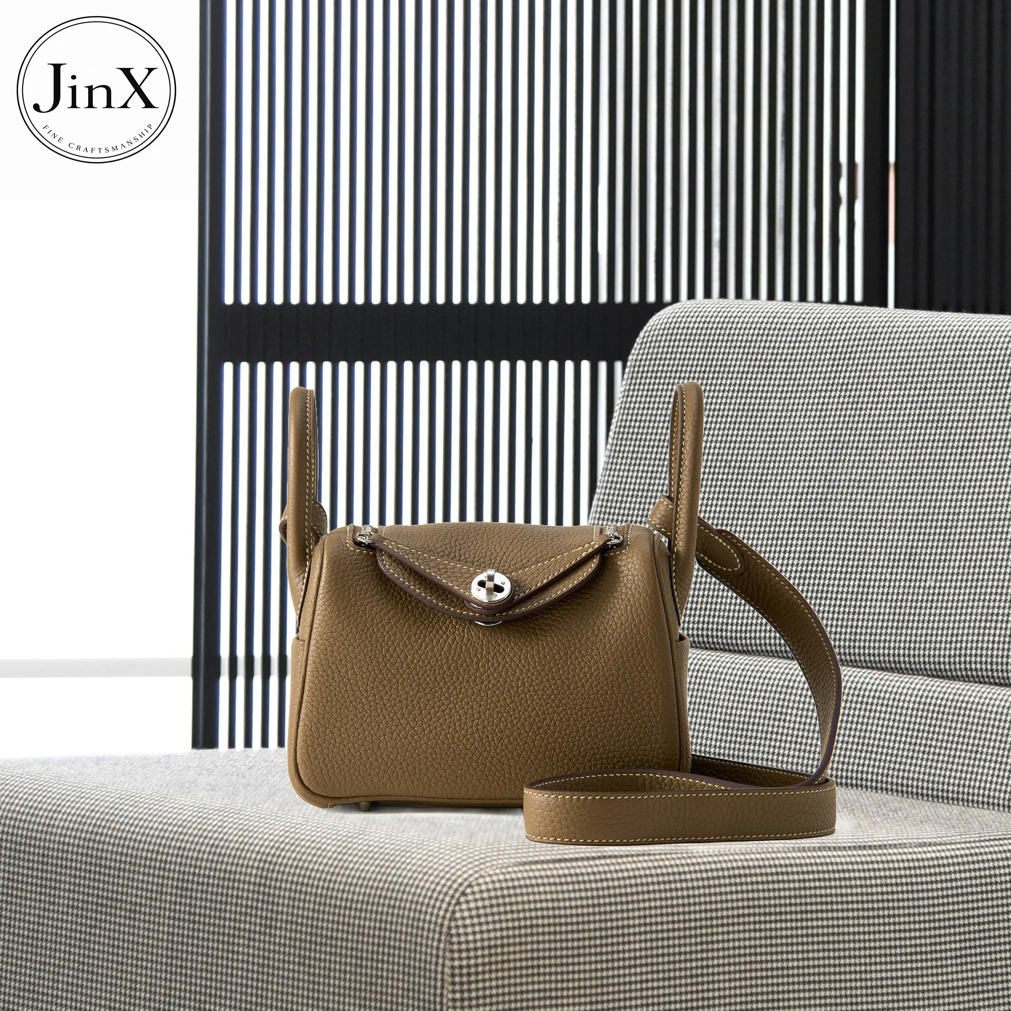 Handcrafted Genuine Leather Mini Bag for Women 19×9.5×13cm Togo Cowhide Top Handle Shoulder Crossbody Handbag